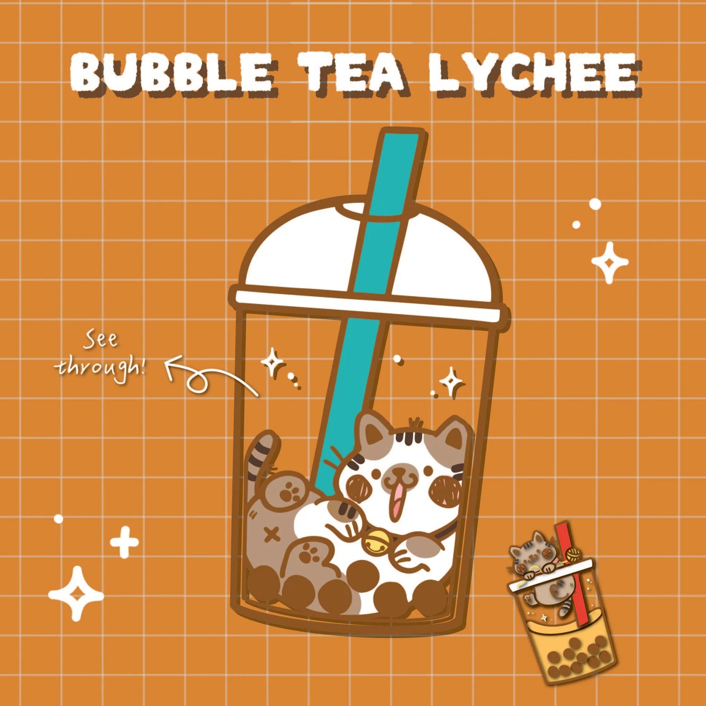 Enamel Pins: Cats of Sea Breeze Books-Bubble Tea Lychee| 琺瑯別針：海風喵咪-荔枝猫咪与珍奶