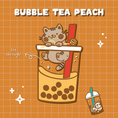 Enamel Pins: Cats of Sea Breeze Books-Bubble Tea Peach | 琺瑯別針：海風喵咪-蜜桃猫咪与珍奶